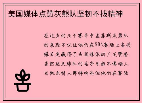 美国媒体点赞灰熊队坚韧不拔精神